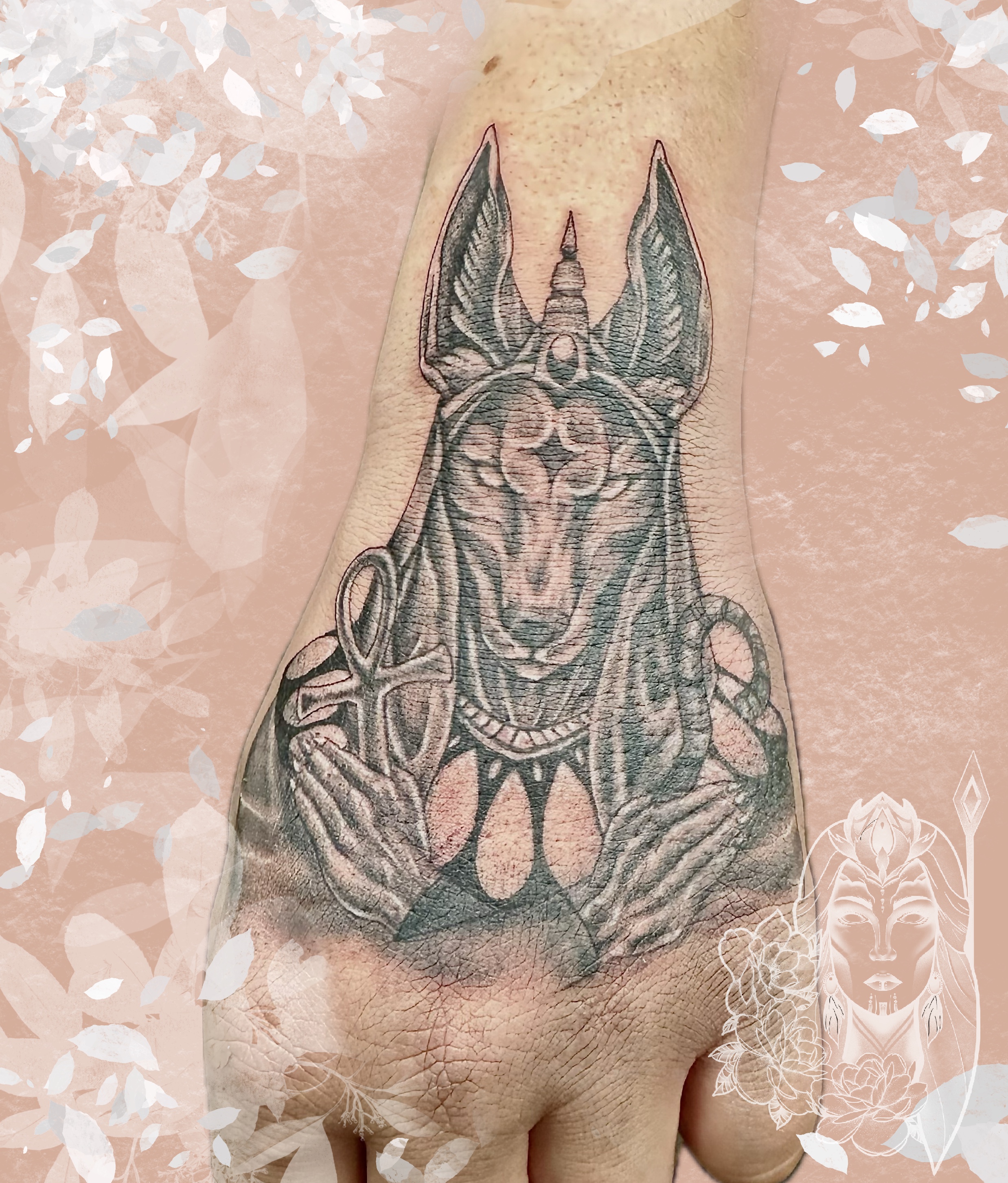 tatouage Anubis dos de la main– Inkaat